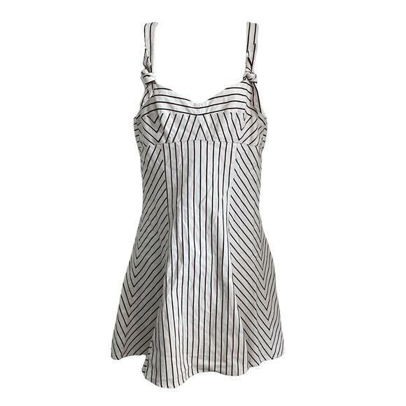 Intermix 6 Jane Dress White Mini A-Line Red Striped Cotton Flare - Picture 1 of 11